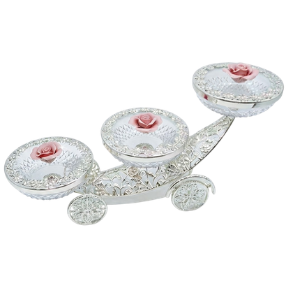 German Silver Crystal Bowl Flower Trolley — 3 Piece Set — Art N Soul