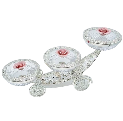 German Silver Crystal Bowl Flower Trolley — 3 Piece Set — Art N Soul