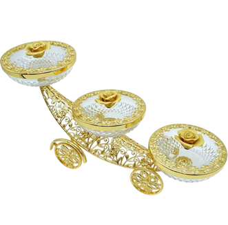Gold Finish Crystal Bowl Flower Trolley — 3 Piece Set — Art N Soul