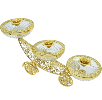 Gold Finish Crystal Bowl Flower Trolley — 3 Piece Set — Art N Soul