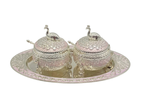 Peacock Serving Bowl Set — 2 Pieces with Tray — Art N Soul