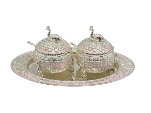 Peacock Serving Bowl Set — 2 Pieces with Tray — Art N Soul