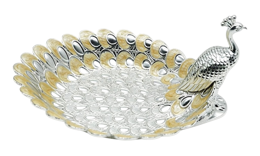 Peacock Serving Bowl — Silver with Gold Accents — Art N Soul