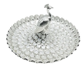 Large German silver peacock serving bowl with a wide fanned tail for dry fruits and sweets.