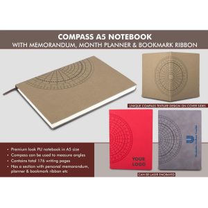 101-B133*Compass A5 notebook with memorandum month planner & bookmark ribbon