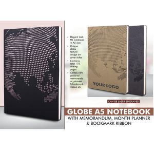 101-B134*Globe A5 notebook with memorandum month planner & bookmark ribbon 