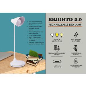 101-E353*Brighto 2.0 Rechargeable LED lamp 3 Color light with Brightness adjustment Type C Charging