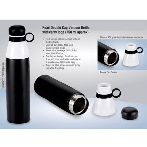 101-H165*Pearl Double cap Vacuum bottle in metallic finish with carry loop 750 ml approx