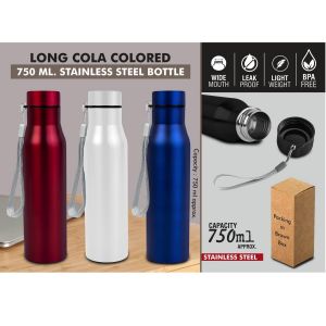 101-H307*Long Cola 750 Colored Stainless steel bottle With Colored Cap and Carry strap Capacity 750ml approx