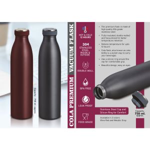 101-H315*Cola Premium Vacuum Flask 304 steel inside & outside Capacity 750ml 12 hours hot cold