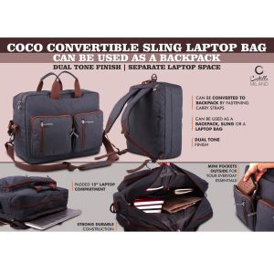 101-S41*Coco Convertible Sling Laptop Bag Can be used as a backpack Dual tone finish Separate laptop space